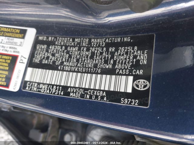 Photo 8 VIN: 4T1BD1FK1EU111776 - TOYOTA CAMRY HYBRID 