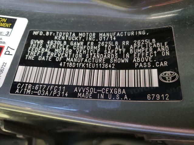 Photo 12 VIN: 4T1BD1FK1EU113642 - TOYOTA CAMRY HYBR 