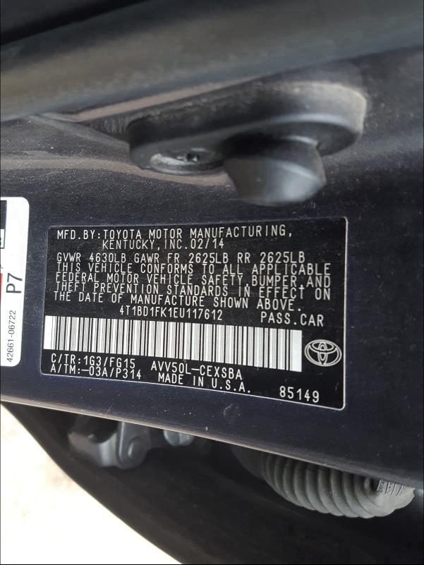 Photo 9 VIN: 4T1BD1FK1EU117612 - TOYOTA CAMRY HYBR 