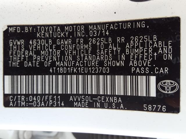 Photo 9 VIN: 4T1BD1FK1EU123703 - TOYOTA CAMRY HYBR 