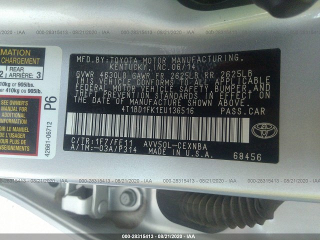 Photo 8 VIN: 4T1BD1FK1EU136516 - TOYOTA CAMRY HYBRID 