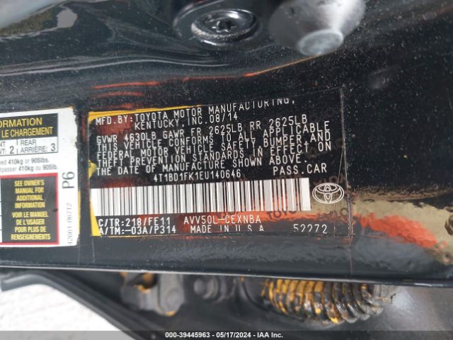 Photo 8 VIN: 4T1BD1FK1EU140646 - TOYOTA CAMRY 