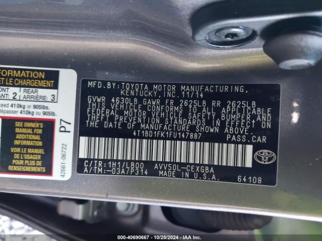 Photo 8 VIN: 4T1BD1FK1FU147887 - TOYOTA CAMRY 