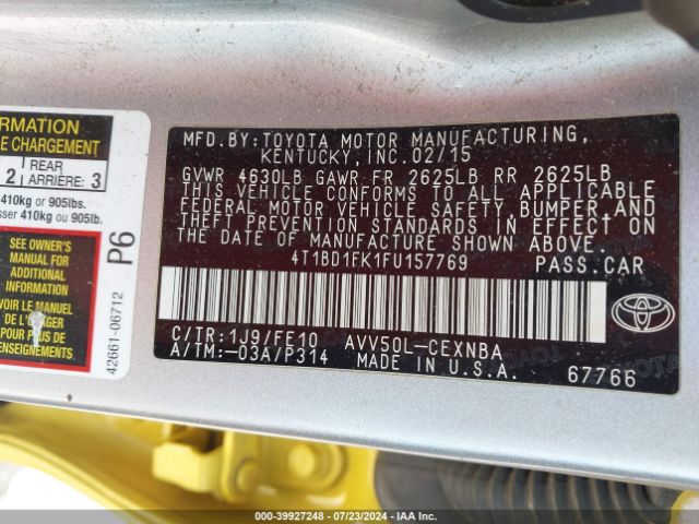 Photo 8 VIN: 4T1BD1FK1FU157769 - TOYOTA CAMRY 