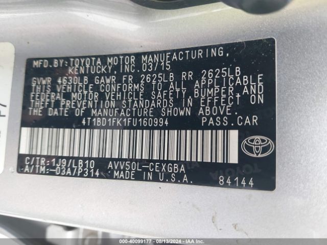 Photo 8 VIN: 4T1BD1FK1FU160994 - TOYOTA CAMRY 