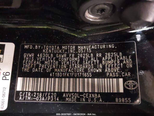 Photo 8 VIN: 4T1BD1FK1FU171655 - TOYOTA CAMRY HYBRID 