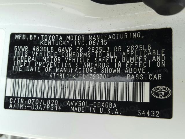 Photo 9 VIN: 4T1BD1FK1FU172370 - TOYOTA CAMRY HYBR 