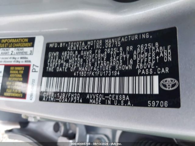 Photo 8 VIN: 4T1BD1FK1FU173194 - TOYOTA CAMRY 