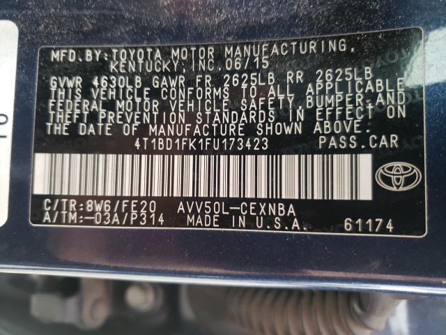 Photo 9 VIN: 4T1BD1FK1FU173423 - TOYOTA CAMRY HYBR 