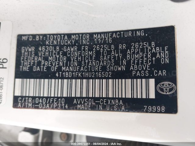 Photo 8 VIN: 4T1BD1FK1HU216502 - TOYOTA CAMRY 