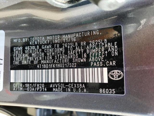 Photo 11 VIN: 4T1BD1FK1HU217522 - TOYOTA CAMRY HYBR 