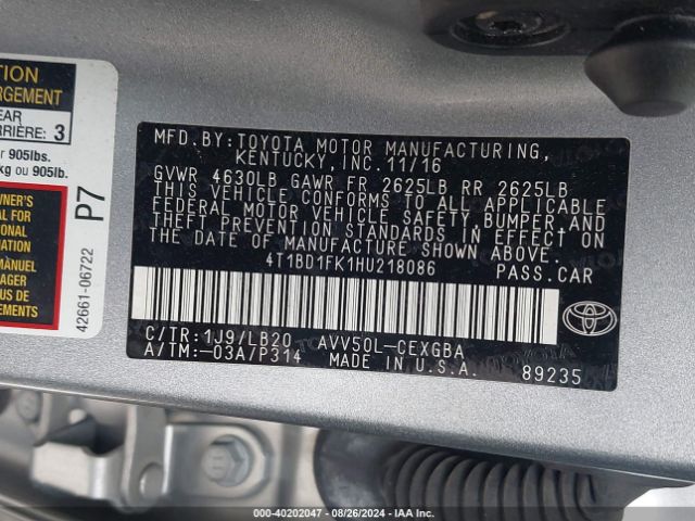 Photo 8 VIN: 4T1BD1FK1HU218086 - TOYOTA CAMRY 