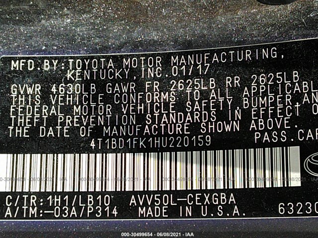 Photo 8 VIN: 4T1BD1FK1HU220159 - TOYOTA CAMRY 