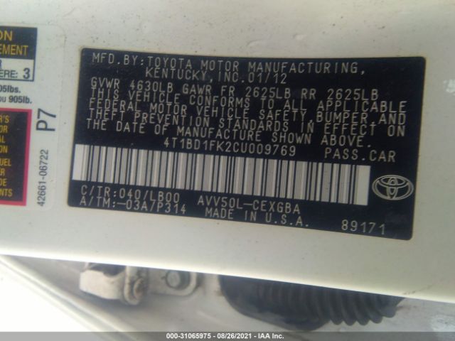 Photo 8 VIN: 4T1BD1FK2CU009769 - TOYOTA CAMRY HYBRID 