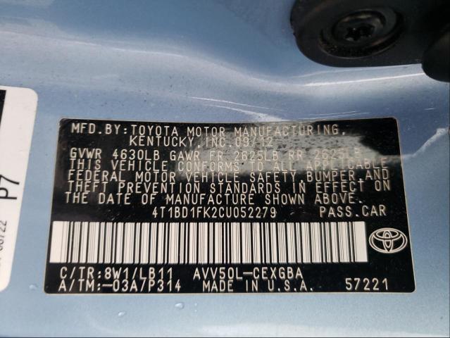 Photo 9 VIN: 4T1BD1FK2CU052279 - TOYOTA CAMRY HYBR 