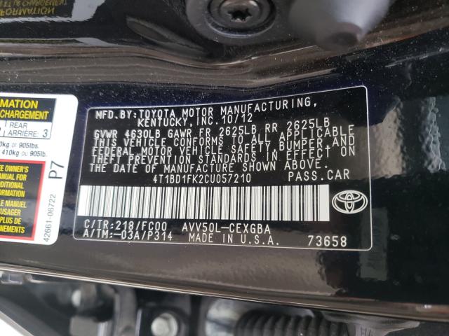 Photo 9 VIN: 4T1BD1FK2CU057210 - TOYOTA CAMRY HYBR 