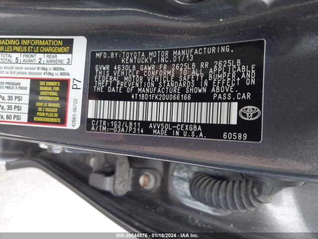 Photo 8 VIN: 4T1BD1FK2DU066166 - TOYOTA CAMRY HYBRID 