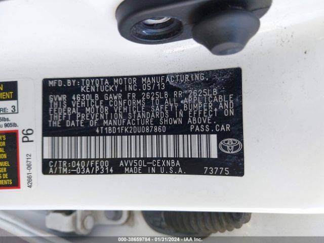 Photo 8 VIN: 4T1BD1FK2DU087860 - TOYOTA CAMRY HYBRID 