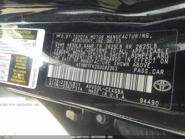 Photo 8 VIN: 4T1BD1FK2DU092363 - TOYOTA CAMRY HYBRID 