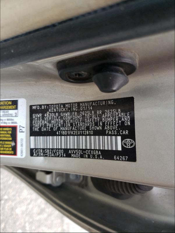 Photo 9 VIN: 4T1BD1FK2EU112810 - TOYOTA CAMRY HYBR 