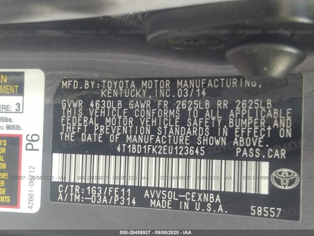 Photo 8 VIN: 4T1BD1FK2EU123645 - TOYOTA CAMRY HYBRID 