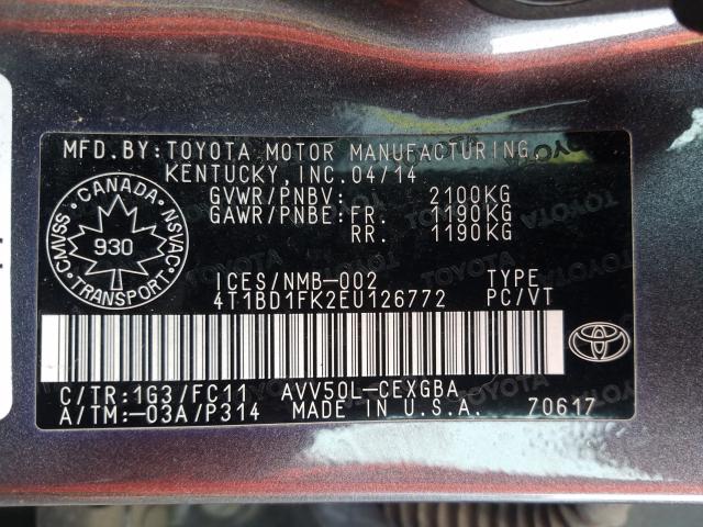 Photo 9 VIN: 4T1BD1FK2EU126772 - TOYOTA CAMRY HYBR 