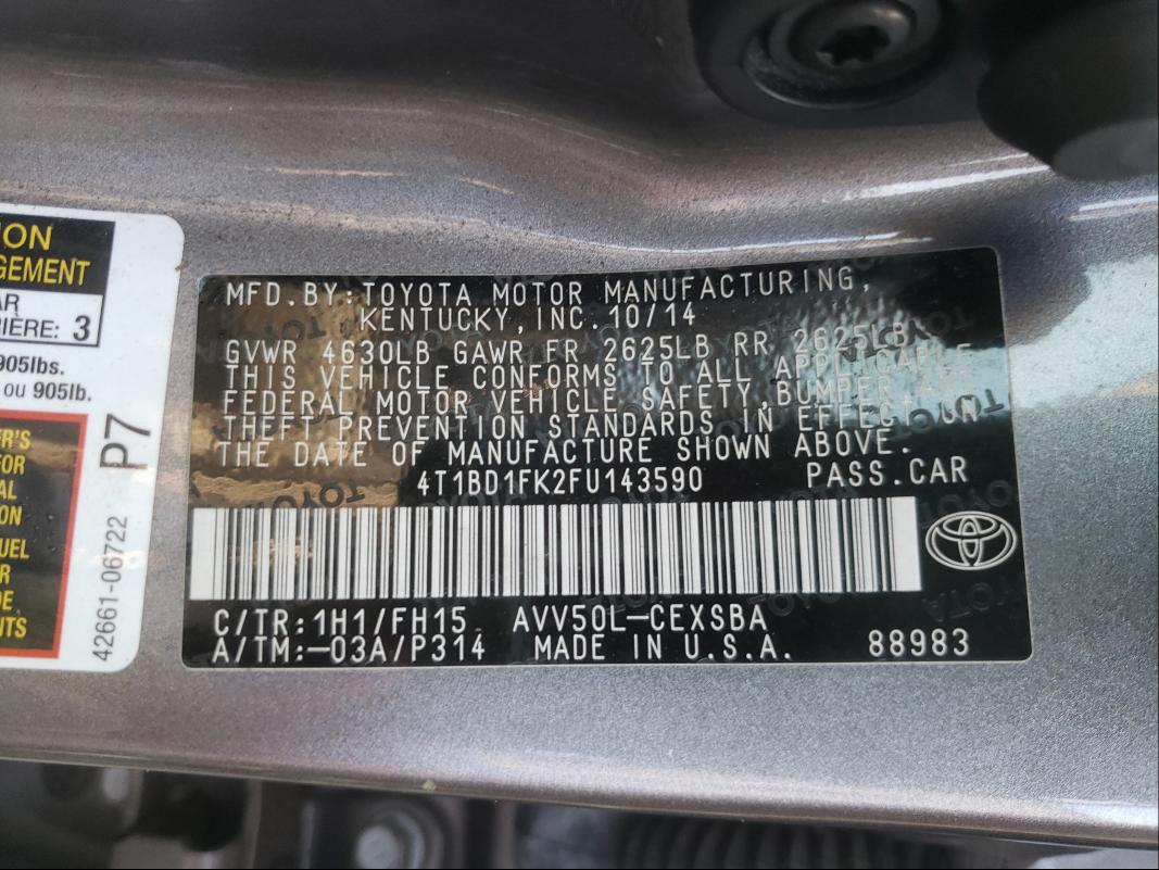 Photo 9 VIN: 4T1BD1FK2FU143590 - TOYOTA CAMRY HYBR 