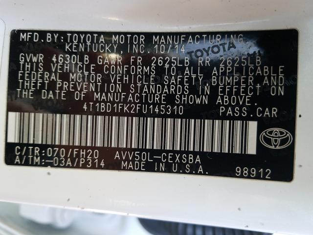 Photo 9 VIN: 4T1BD1FK2FU145310 - TOYOTA CAMRY HYBR 