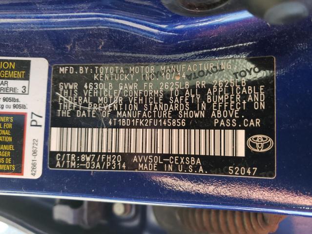 Photo 12 VIN: 4T1BD1FK2FU145856 - TOYOTA CAMRY HYBR 