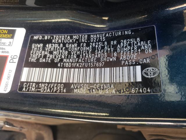 Photo 9 VIN: 4T1BD1FK2FU157697 - TOYOTA CAMRY HYBR 