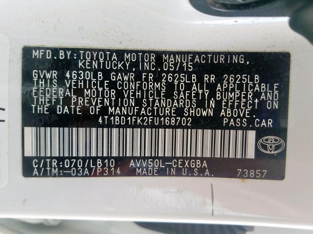 Photo 9 VIN: 4T1BD1FK2FU168702 - TOYOTA CAMRY HYBR 