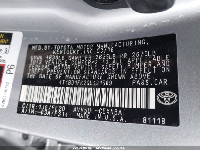 Photo 8 VIN: 4T1BD1FK2GU191589 - TOYOTA CAMRY HYBRID 