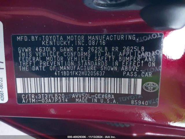 Photo 8 VIN: 4T1BD1FK2HU205637 - TOYOTA CAMRY 