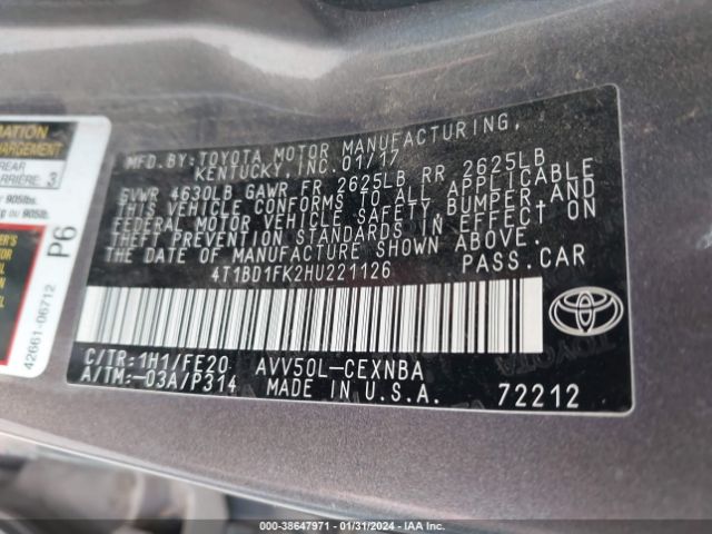 Photo 8 VIN: 4T1BD1FK2HU221126 - TOYOTA CAMRY HYBRID 