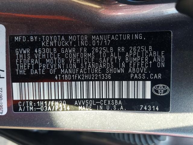 Photo 9 VIN: 4T1BD1FK2HU221336 - TOYOTA CAMRY HYBR 