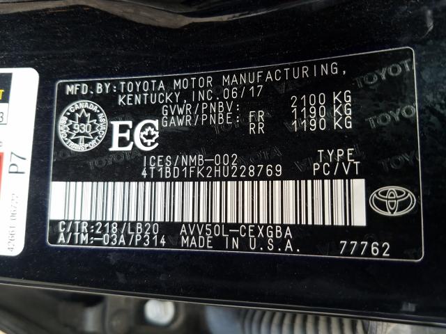 Photo 9 VIN: 4T1BD1FK2HU228769 - TOYOTA CAMRY HYBR 