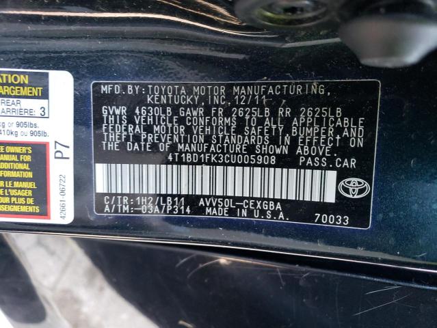 Photo 11 VIN: 4T1BD1FK3CU005908 - TOYOTA CAMRY HYBR 