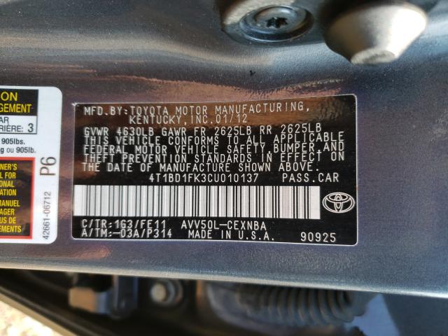 Photo 9 VIN: 4T1BD1FK3CU010137 - TOYOTA CAMRY HYBR 