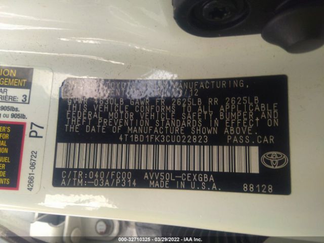 Photo 8 VIN: 4T1BD1FK3CU022823 - TOYOTA CAMRY HYBR 