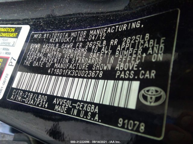 Photo 8 VIN: 4T1BD1FK3CU023678 - TOYOTA CAMRY HYBRID 