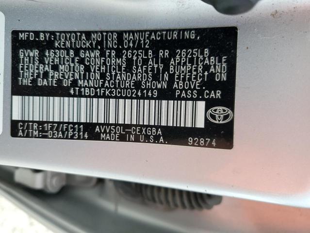 Photo 12 VIN: 4T1BD1FK3CU024149 - TOYOTA CAMRY HYBR 