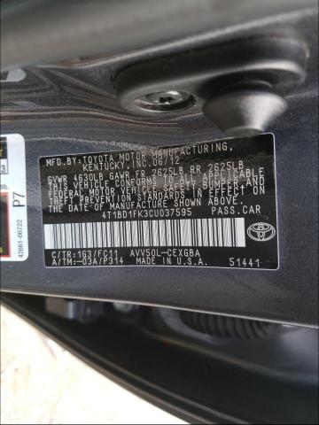 Photo 9 VIN: 4T1BD1FK3CU037595 - TOYOTA CAMRY HYBR 