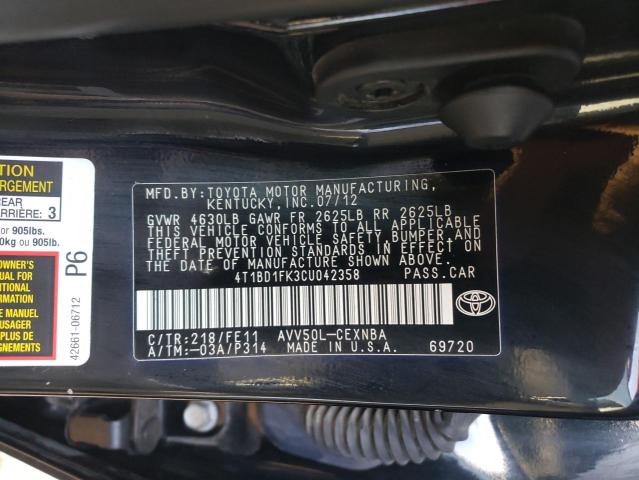 Photo 9 VIN: 4T1BD1FK3CU042358 - TOYOTA CAMRY HYBR 