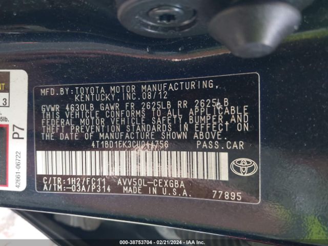 Photo 8 VIN: 4T1BD1FK3CU044756 - TOYOTA CAMRY HYBRID 