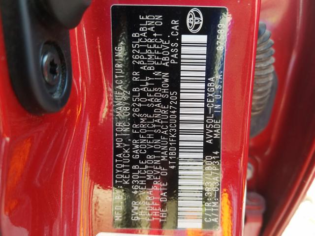 Photo 9 VIN: 4T1BD1FK3CU047205 - TOYOTA CAMRY HYBR 