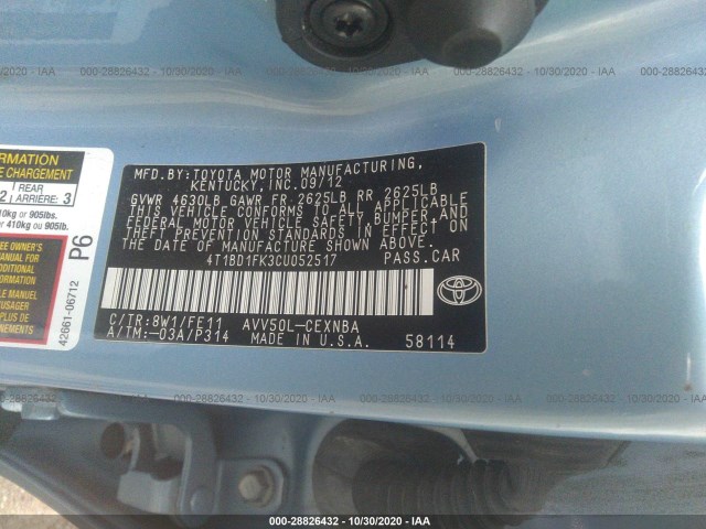 Photo 8 VIN: 4T1BD1FK3CU052517 - TOYOTA CAMRY HYBRID 