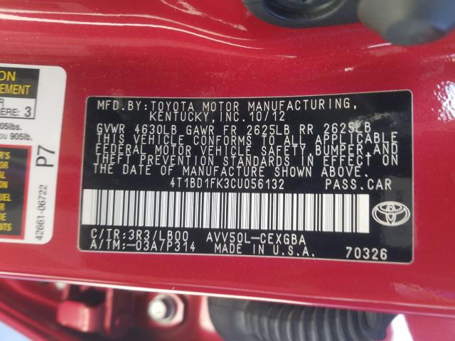 Photo 9 VIN: 4T1BD1FK3CU056132 - TOYOTA CAMRY HYBR 