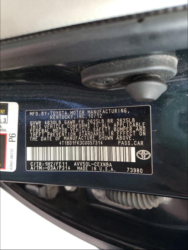 Photo 9 VIN: 4T1BD1FK3CU057314 - TOYOTA CAMRY HYBR 