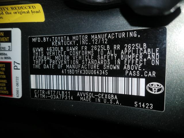 Photo 9 VIN: 4T1BD1FK3DU064345 - TOYOTA CAMRY HYBR 