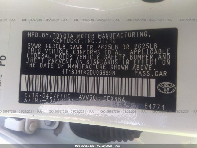 Photo 8 VIN: 4T1BD1FK3DU066998 - TOYOTA CAMRY HYBRID 